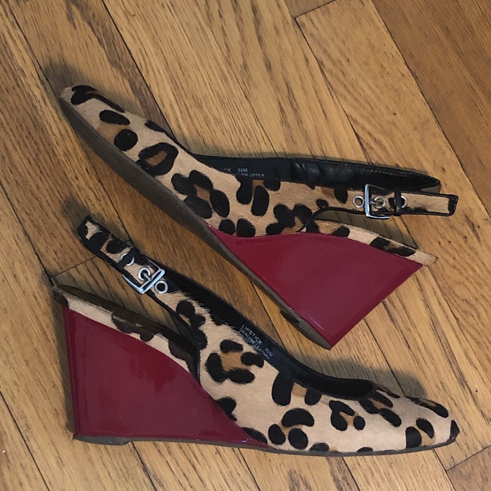 Oh...DEER! Leopard hair, red wedge heels size 9.5